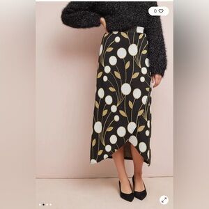 Anthropologie Maeve Womens Medium Craspedia Skirt Midi Maxi Tulip Hem Black Gold